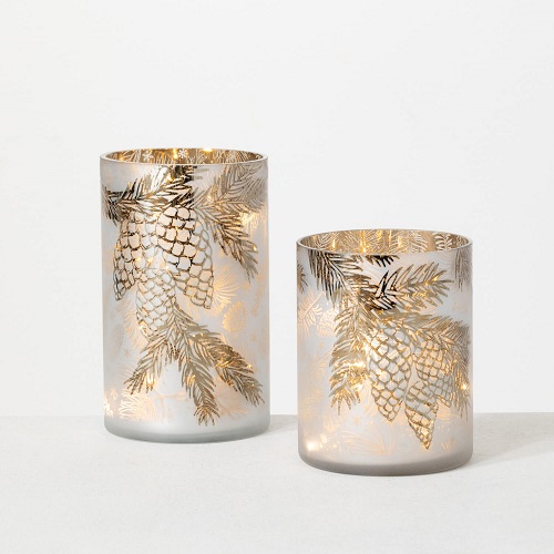 LED PINECONE PILLAR LIGHT SET - Themed Rentals - Christmas candles for sale white